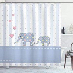Blue/ White Elephants and Hearts Shower Curtain